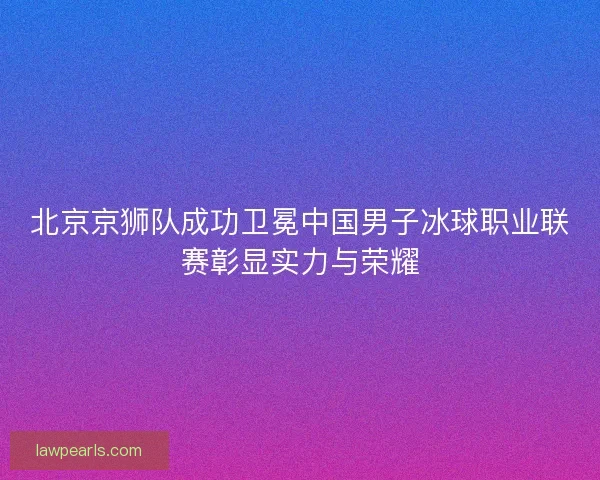 北京京狮队成功卫冕中国男子冰球职业联赛彰显实力与荣耀